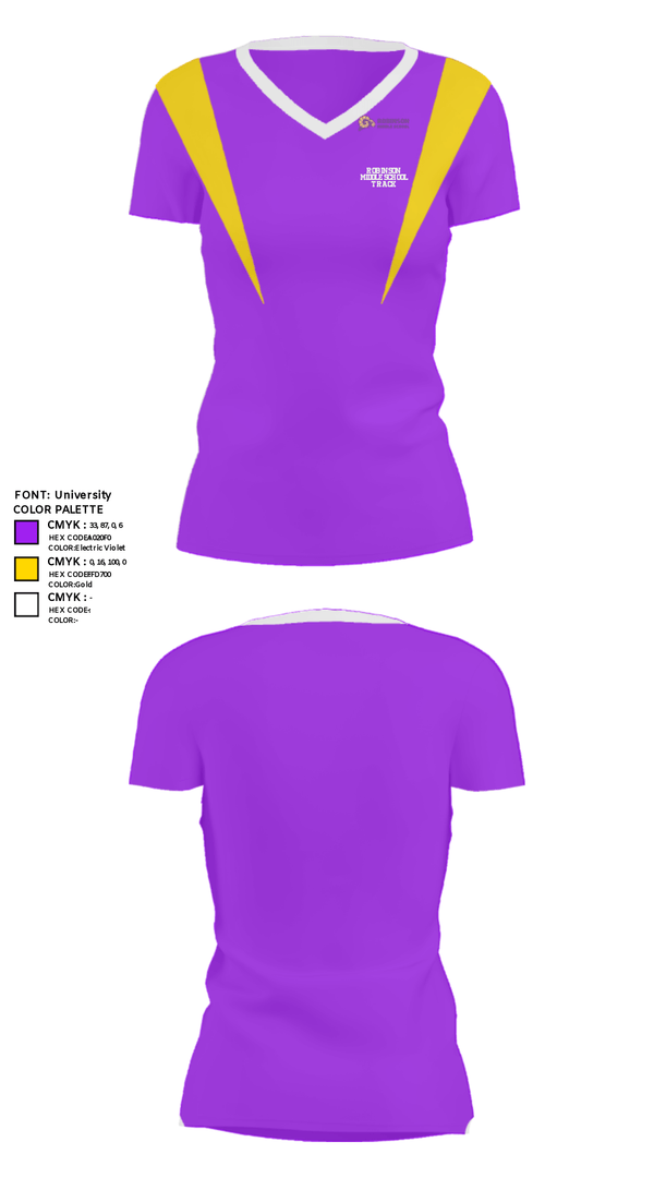 Women's Short Sleeve Vneck Shirt, Robinson Middle School Track, Track & Field, Teamtime, Team time, sublimation, custom sports apparel, team uniforms, spirit wear, spiritwear, sports uniforms, custom shirts, team store, custom team store, fundraiser sports, apparel fundraiser