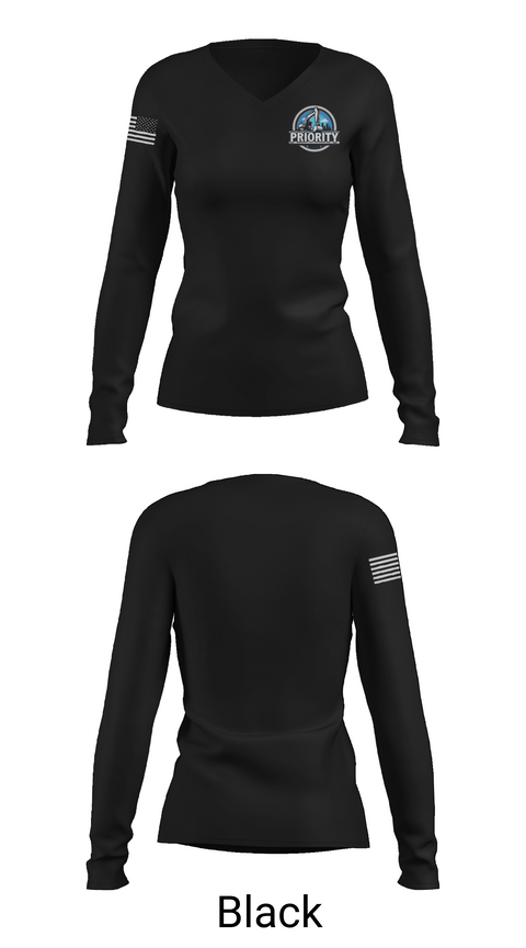 Womens Long Sleeve Vneck Shirt, Priority Services, , Teamtime, Team time, sublimation, custom sports apparel, team uniforms, spirit wear, spiritwear, sports uniforms, custom shirts, team store, custom team store, fundraiser sports, apparel fundraiser