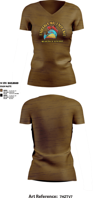 Womens Short Sleeve Vneck Shirt, Taqueria Mr Taco Cafe Mexican & Seafood, , Teamtime, Team time, sublimation, custom sports apparel, team uniforms, spirit wear, spiritwear, sports uniforms, custom shirts, team store, custom team store, fundraiser sports, apparel fundraiser