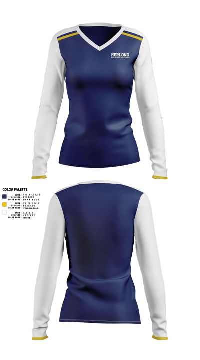 Herlong High School Volleyball 19383141 Women's Long Sleeve V-neck Shirt -1 40