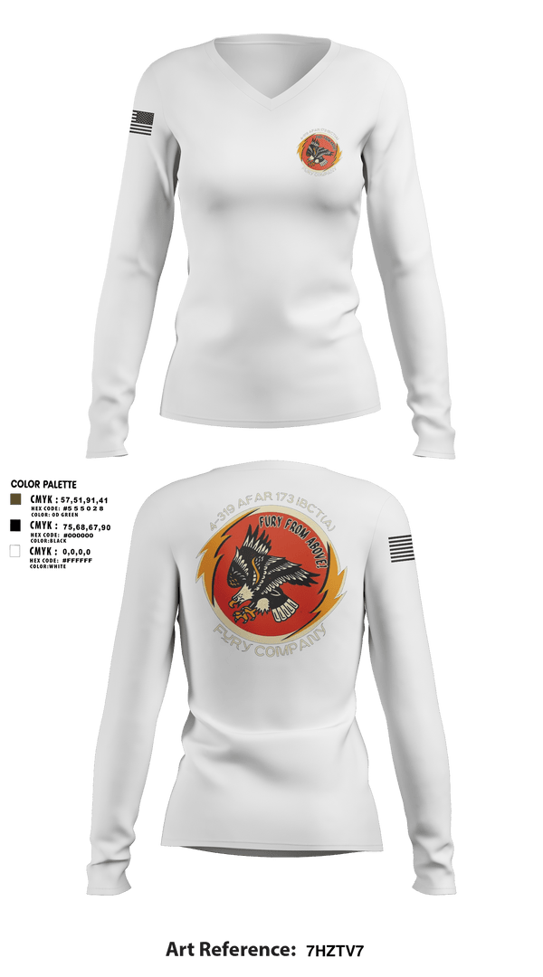 Womens Long Sleeve Vneck Shirt 1, Fury company, Army, Teamtime, Team time, sublimation, custom sports apparel, team uniforms, spirit wear, spiritwear, sports uniforms, custom shirts, team store, custom team store, fundraiser sports, apparel fundraiser