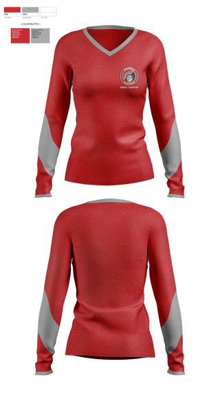 Womens Long Sleeve Vneck Shirt, Deerfield High School Cross Country, Cross Country, Teamtime, Team time, sublimation, custom sports apparel, team uniforms, spirit wear, spiritwear, sports uniforms, custom shirts, team store, custom team store, fundraiser sports, apparel fundraiser
