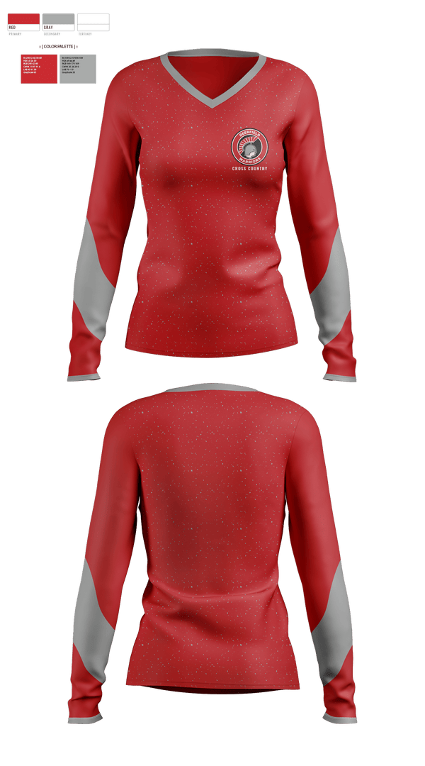 Womens Long Sleeve Vneck Shirt, Deerfield High School Cross Country, Cross Country, Teamtime, Team time, sublimation, custom sports apparel, team uniforms, spirit wear, spiritwear, sports uniforms, custom shirts, team store, custom team store, fundraiser sports, apparel fundraiser
