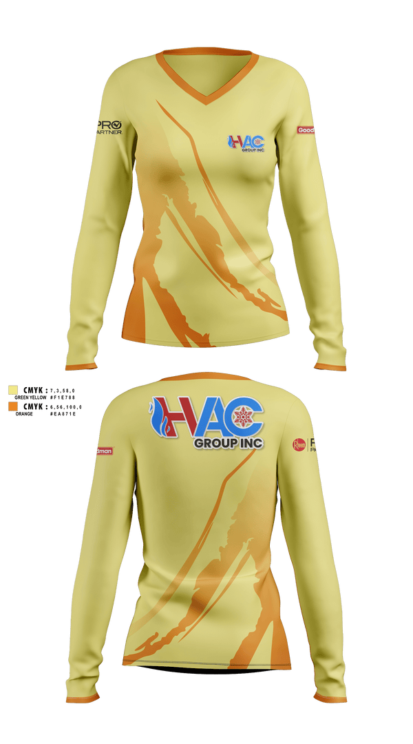 Womens Long Sleeve Vneck Shirt, HVAC group Inc, , Teamtime, Team time, sublimation, custom sports apparel, team uniforms, spirit wear, spiritwear, sports uniforms, custom shirts, team store, custom team store, fundraiser sports, apparel fundraiser