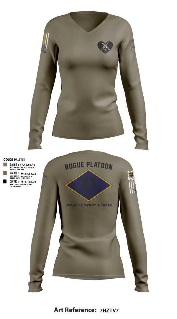 Womens Long Sleeve Vneck Shirt, B. CO 2-502, Army, Teamtime, Team time, sublimation, custom sports apparel, team uniforms, spirit wear, spiritwear, sports uniforms, custom shirts, team store, custom team store, fundraiser sports, apparel fundraiser