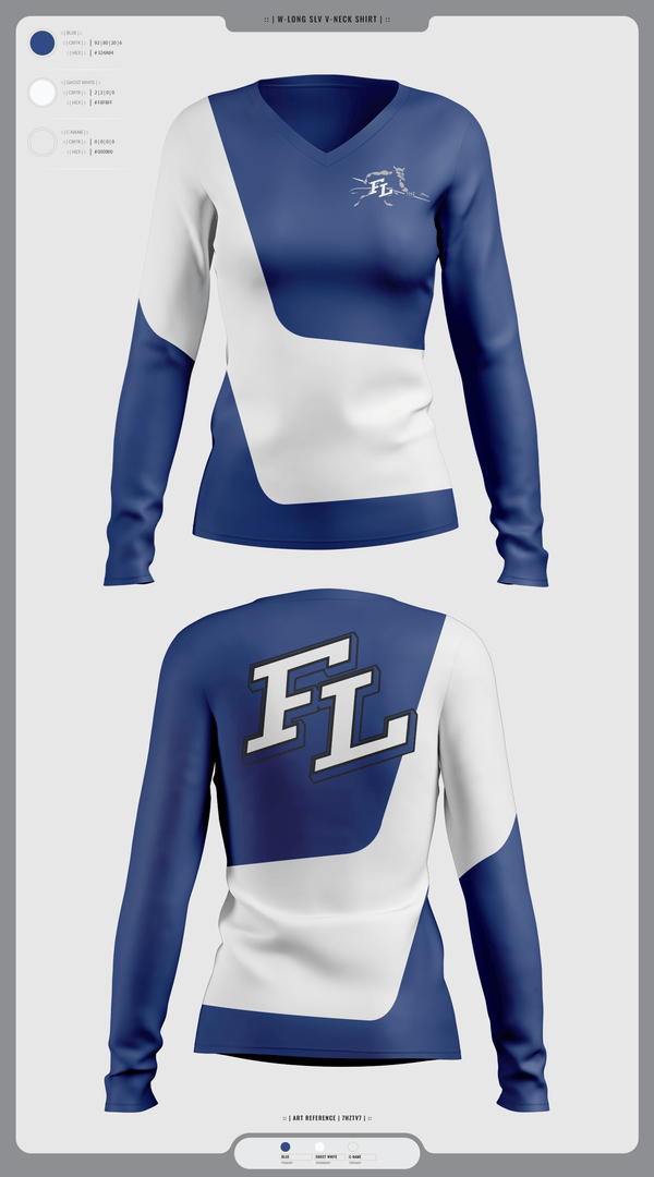 Womens Long Sleeve Vneck Shirt, Fort Lupton, Women's Volleyball, Teamtime, Team time, sublimation, custom sports apparel, team uniforms, spirit wear, spiritwear, sports uniforms, custom shirts, team store, custom team store, fundraiser sports, apparel fundraiser