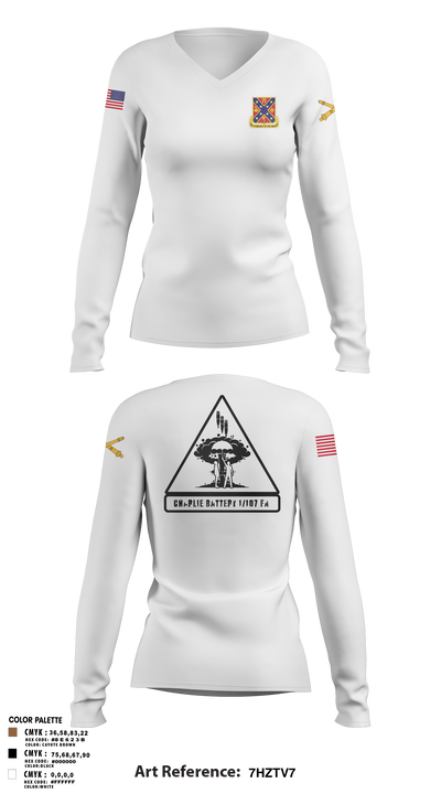 C BTRY 1/107 FA 56836205 Women's Long Sleeve V-neck Shirt - 5