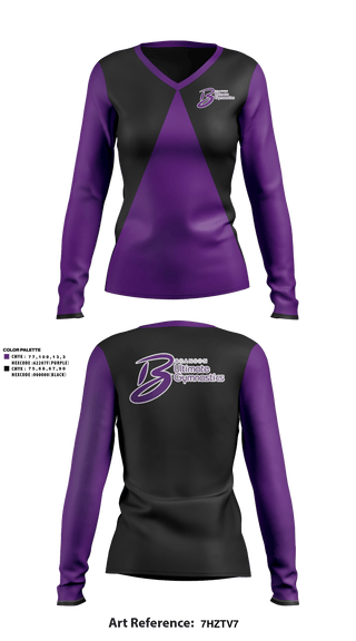 Womens Long Sleeve Vneck Shirt 1, Branson Ultimate Gymnastics, Spirit Store, Teamtime, Team time, sublimation, custom sports apparel, team uniforms, spirit wear, spiritwear, sports uniforms, custom shirts, team store, custom team store, fundraiser sports, apparel fundraiser