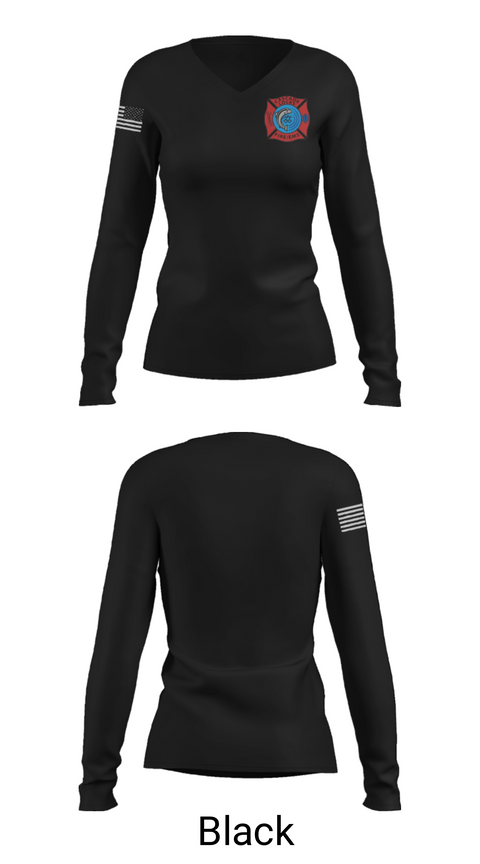 Women's Long Sleeve Vneck Shirt, Station 3Cascade Locks Fire & EMS, Fire Department, Teamtime, Team time, sublimation, custom sports apparel, team uniforms, spirit wear, spiritwear, sports uniforms, custom shirts, team store, custom team store, fundraiser sports, apparel fundraiser