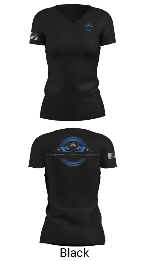 Womens Short Sleeve Vneck Shirt, Gold Potomac construction inc, Golf, Teamtime, Team time, sublimation, custom sports apparel, team uniforms, spirit wear, spiritwear, sports uniforms, custom shirts, team store, custom team store, fundraiser sports, apparel fundraiser