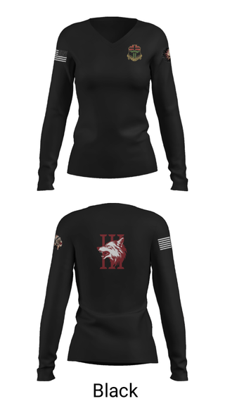Women's Long Sleeve Vneck Shirt, Apache company, 4-6 IN, Army, Teamtime, Team time, sublimation, custom sports apparel, team uniforms, spirit wear, spiritwear, sports uniforms, custom shirts, team store, custom team store, fundraiser sports, apparel fundraiser