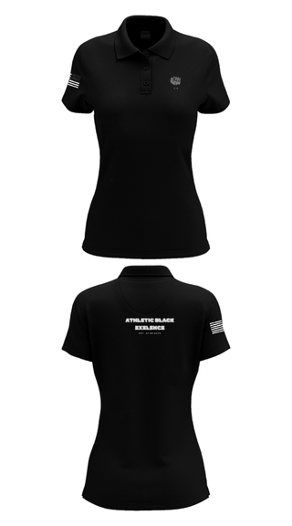 Womens Short Sleeve Performance Polo, Athletic Black Excellence, Track & Field, Teamtime, Team time, sublimation, custom sports apparel, team uniforms, spirit wear, spiritwear, sports uniforms, custom shirts, team store, custom team store, fundraiser sports, apparel fundraiser