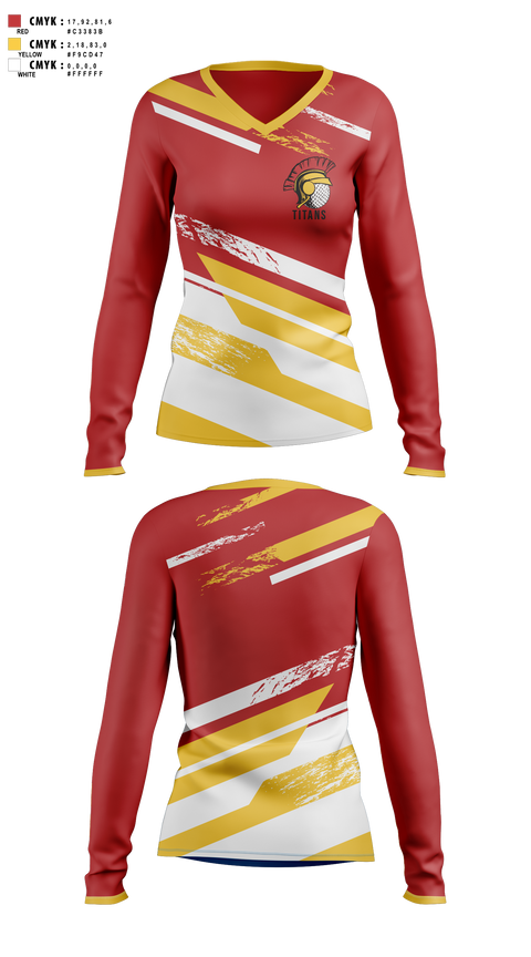 Womens Long Sleeve Vneck Shirt, Titans, Golf, Teamtime, Team time, sublimation, custom sports apparel, team uniforms, spirit wear, spiritwear, sports uniforms, custom shirts, team store, custom team store, fundraiser sports, apparel fundraiser