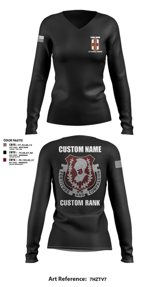 Womens Long Sleeve Vneck Shirt, 1st Medical Brigade, , Teamtime, Team time, sublimation, custom sports apparel, team uniforms, spirit wear, spiritwear, sports uniforms, custom shirts, team store, custom team store, fundraiser sports, apparel fundraiser