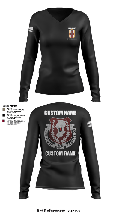 1st Medical Brigade 47127889 Women's Long Sleeve V-neck Shirt - 18