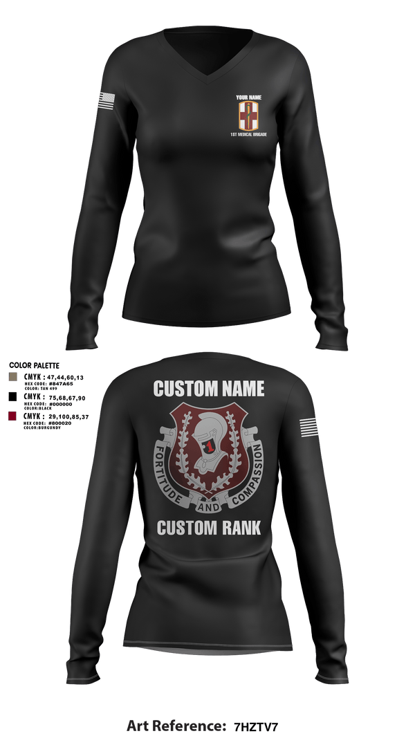 Womens Long Sleeve Vneck Shirt, 1st Medical Brigade, , Teamtime, Team time, sublimation, custom sports apparel, team uniforms, spirit wear, spiritwear, sports uniforms, custom shirts, team store, custom team store, fundraiser sports, apparel fundraiser