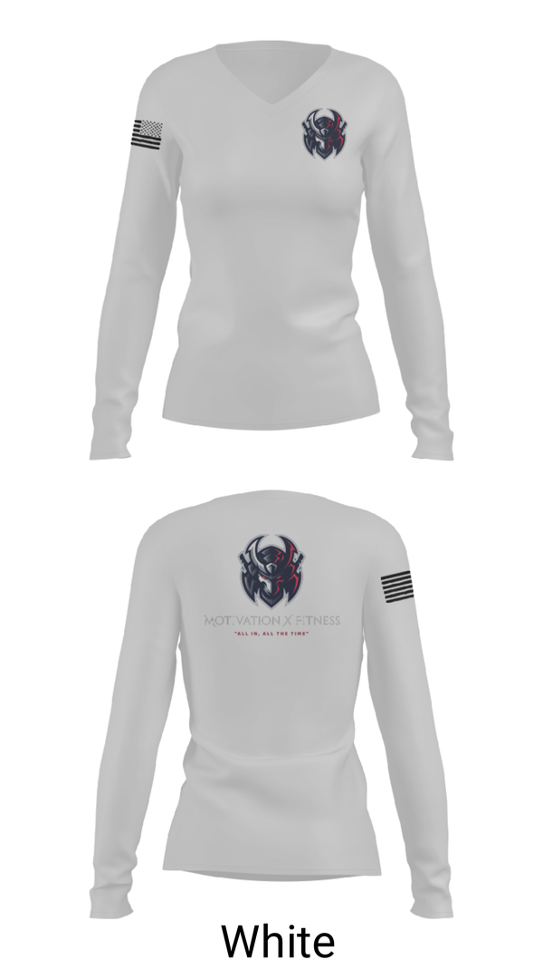 Women's Long Sleeve Vneck Shirt, Motivation X Fitness, LLC, , Teamtime, Team time, sublimation, custom sports apparel, team uniforms, spirit wear, spiritwear, sports uniforms, custom shirts, team store, custom team store, fundraiser sports, apparel fundraiser