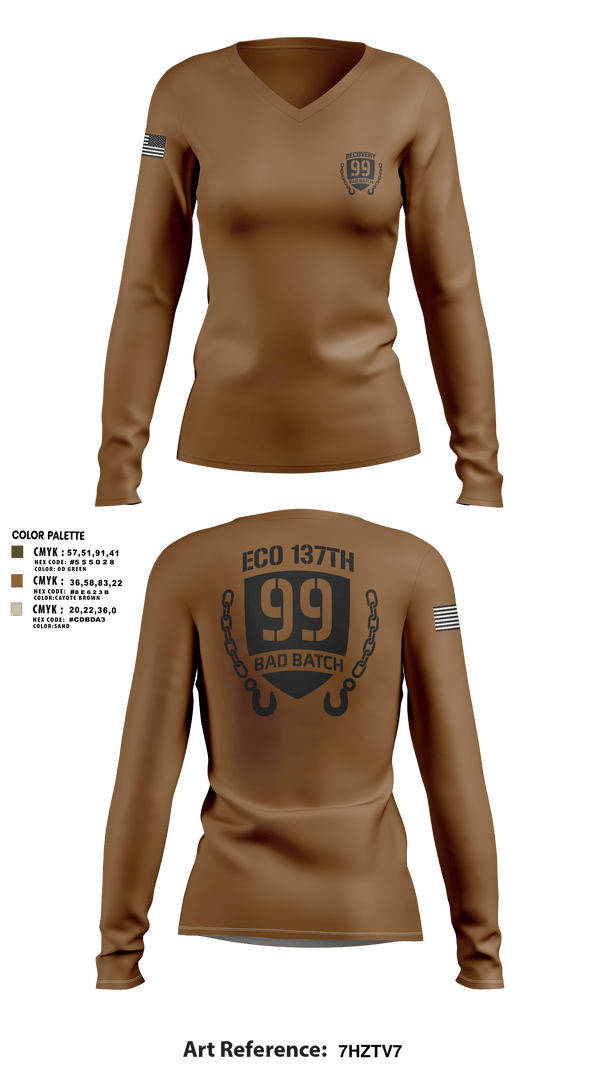 Womens Long Sleeve Vneck Shirt, 137th Echo Company1-137th AV E co, National Guard, Teamtime, Team time, sublimation, custom sports apparel, team uniforms, spirit wear, spiritwear, sports uniforms, custom shirts, team store, custom team store, fundraiser sports, apparel fundraiser