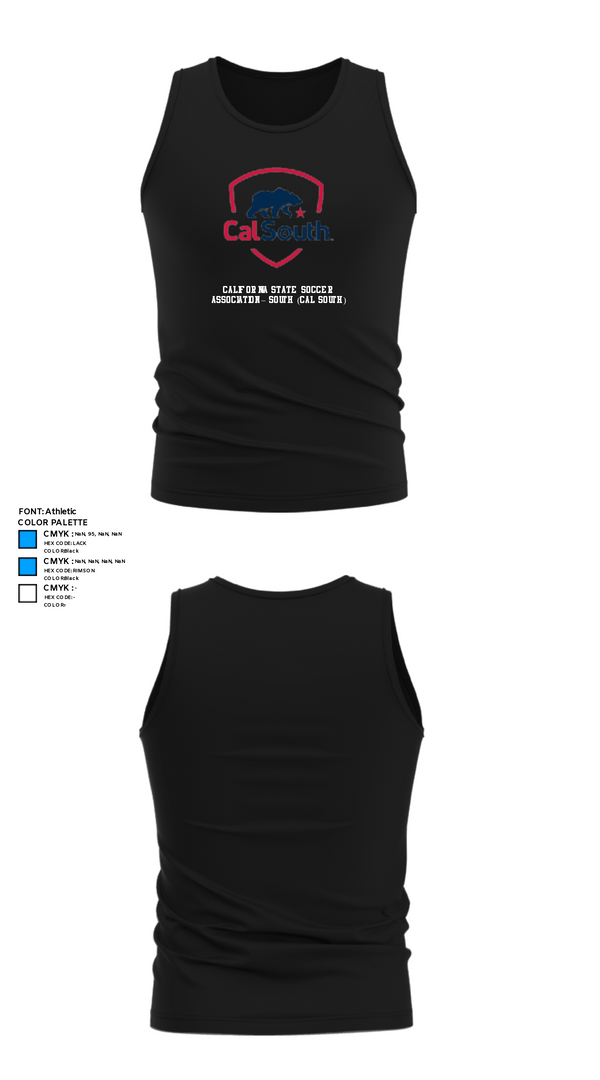 Tank Top, California State Soccer Association – South (Cal South), Men's Soccer, Teamtime, Team time, sublimation, custom sports apparel, team uniforms, spirit wear, spiritwear, sports uniforms, custom shirts, team store, custom team store, fundraiser sports, apparel fundraiser