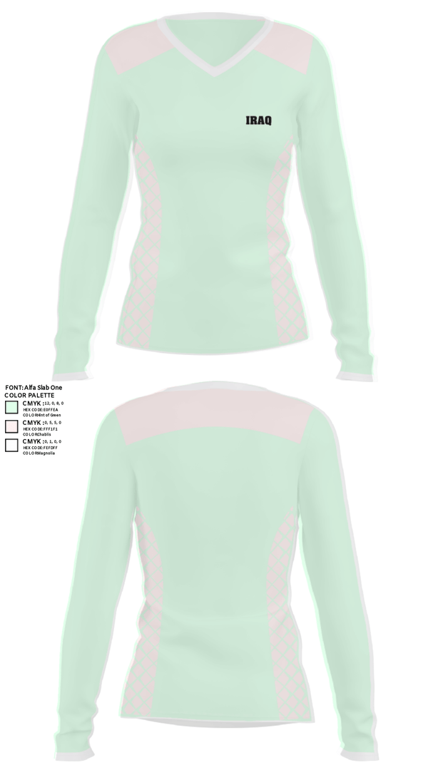 Women's Long Sleeve Vneck Shirt, Iraq, Men's Soccer, Teamtime, Team time, sublimation, custom sports apparel, team uniforms, spirit wear, spiritwear, sports uniforms, custom shirts, team store, custom team store, fundraiser sports, apparel fundraiser