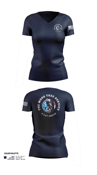 Womens Short Sleeve Vneck Shirt, The Moss Tree Service, , Teamtime, Team time, sublimation, custom sports apparel, team uniforms, spirit wear, spiritwear, sports uniforms, custom shirts, team store, custom team store, fundraiser sports, apparel fundraiser