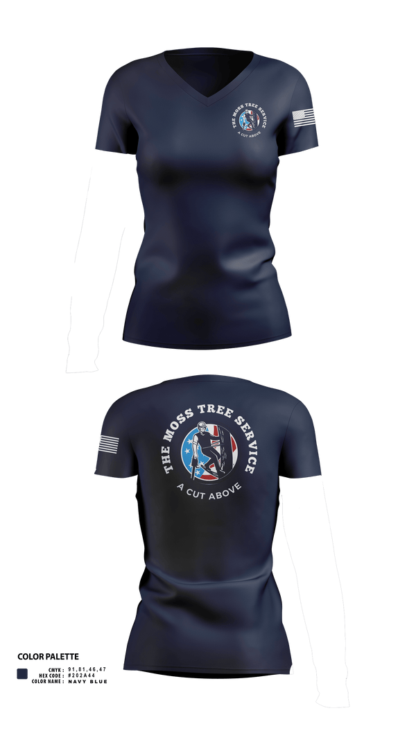 Womens Short Sleeve Vneck Shirt, The Moss Tree Service, , Teamtime, Team time, sublimation, custom sports apparel, team uniforms, spirit wear, spiritwear, sports uniforms, custom shirts, team store, custom team store, fundraiser sports, apparel fundraiser