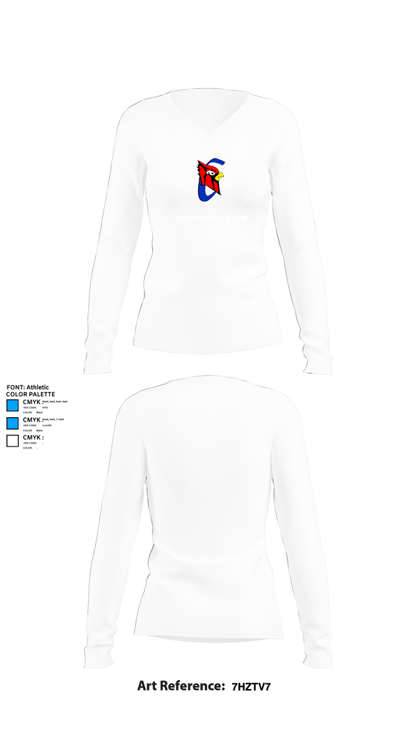 Womens Long Sleeve Vneck Shirt, Cheney Cardinals Bowling, Bowling, Teamtime, Team time, sublimation, custom sports apparel, team uniforms, spirit wear, spiritwear, sports uniforms, custom shirts, team store, custom team store, fundraiser sports, apparel fundraiser
