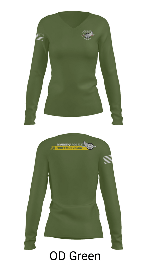 Womens Long Sleeve Vneck Shirt, Danbury Police Traffic Unit, Police, Teamtime, Team time, sublimation, custom sports apparel, team uniforms, spirit wear, spiritwear, sports uniforms, custom shirts, team store, custom team store, fundraiser sports, apparel fundraiser