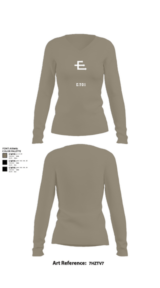 Women's Long Sleeve Vneck Shirt, E/701, Army, Teamtime, Team time, sublimation, custom sports apparel, team uniforms, spirit wear, spiritwear, sports uniforms, custom shirts, team store, custom team store, fundraiser sports, apparel fundraiser