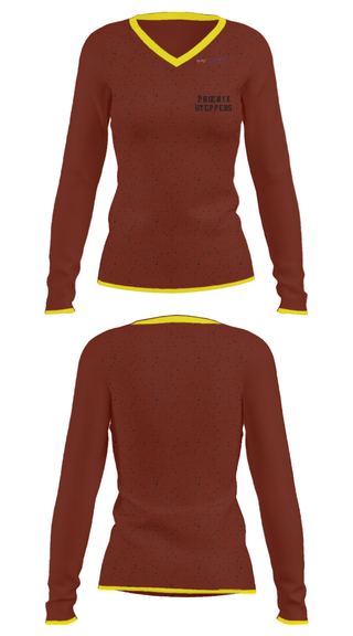 Women's Long Sleeve Vneck Shirt, Phoenix Steppers, Cheer, Teamtime, Team time, sublimation, custom sports apparel, team uniforms, spirit wear, spiritwear, sports uniforms, custom shirts, team store, custom team store, fundraiser sports, apparel fundraiser
