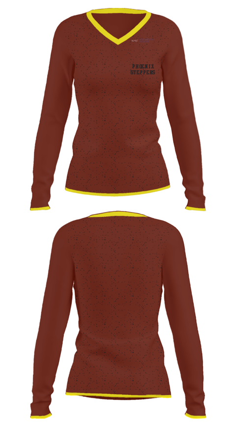 Women's Long Sleeve Vneck Shirt, Phoenix Steppers, Cheer, Teamtime, Team time, sublimation, custom sports apparel, team uniforms, spirit wear, spiritwear, sports uniforms, custom shirts, team store, custom team store, fundraiser sports, apparel fundraiser