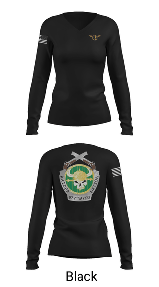 Womens Long Sleeve Vneck Shirt, 977 MP CO, Army, Teamtime, Team time, sublimation, custom sports apparel, team uniforms, spirit wear, spiritwear, sports uniforms, custom shirts, team store, custom team store, fundraiser sports, apparel fundraiser