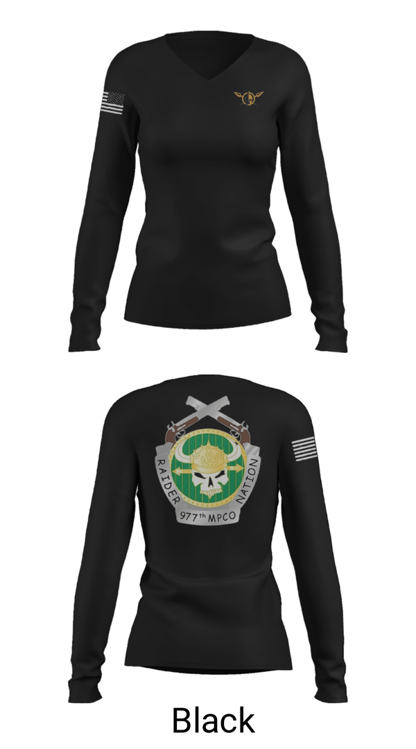 Womens Long Sleeve Vneck Shirt, 977 MP CO, Army, Teamtime, Team time, sublimation, custom sports apparel, team uniforms, spirit wear, spiritwear, sports uniforms, custom shirts, team store, custom team store, fundraiser sports, apparel fundraiser
