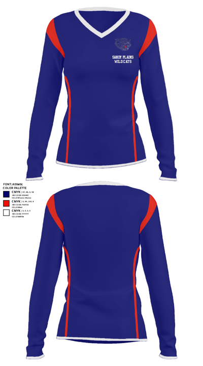 Sandy Plains Wild Cats 2674052 Women's Long Sleeve V-neck Shirt - 40