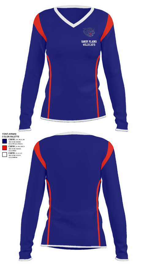 Women's Long Sleeve Vneck Shirt, Sandy Plains Wild Cats, Baseball, Teamtime, Team time, sublimation, custom sports apparel, team uniforms, spirit wear, spiritwear, sports uniforms, custom shirts, team store, custom team store, fundraiser sports, apparel fundraiser