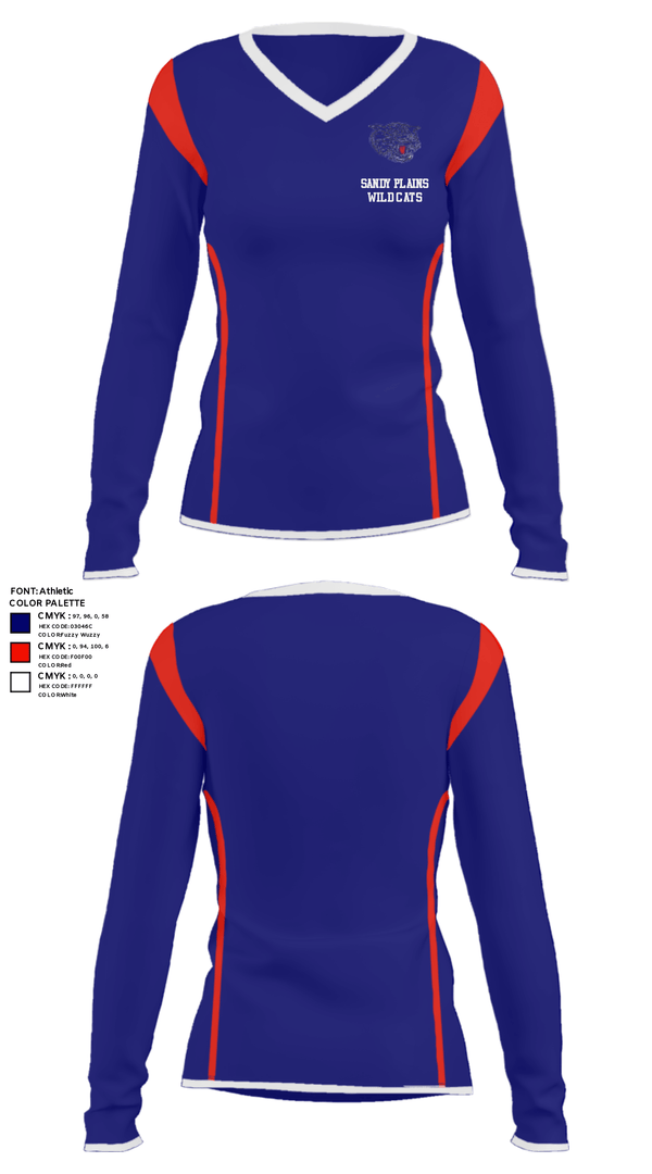 Women's Long Sleeve Vneck Shirt, Sandy Plains Wild Cats, Baseball, Teamtime, Team time, sublimation, custom sports apparel, team uniforms, spirit wear, spiritwear, sports uniforms, custom shirts, team store, custom team store, fundraiser sports, apparel fundraiser