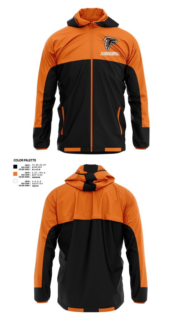 Windbreaker, Flanagan Cornell Falcons Basketball, Men's Basketball, Teamtime, Team time, sublimation, custom sports apparel, team uniforms, spirit wear, spiritwear, sports uniforms, custom shirts, team store, custom team store, fundraiser sports, apparel fundraiser