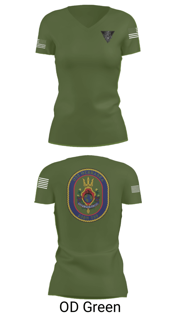 Women's Short Sleeve Vneck Shirt, USS Nebraska, Navy, Teamtime, Team time, sublimation, custom sports apparel, team uniforms, spirit wear, spiritwear, sports uniforms, custom shirts, team store, custom team store, fundraiser sports, apparel fundraiser