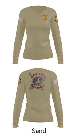 Womens Long Sleeve Vneck Shirt, Archer Battery 2-2 FA, Army, Teamtime, Team time, sublimation, custom sports apparel, team uniforms, spirit wear, spiritwear, sports uniforms, custom shirts, team store, custom team store, fundraiser sports, apparel fundraiser