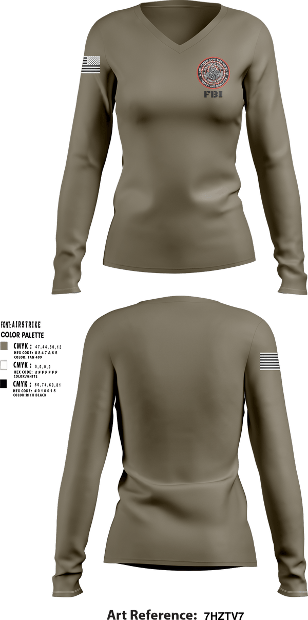 Women's Long Sleeve Vneck Shirt, FBI, Police, Teamtime, Team time, sublimation, custom sports apparel, team uniforms, spirit wear, spiritwear, sports uniforms, custom shirts, team store, custom team store, fundraiser sports, apparel fundraiser