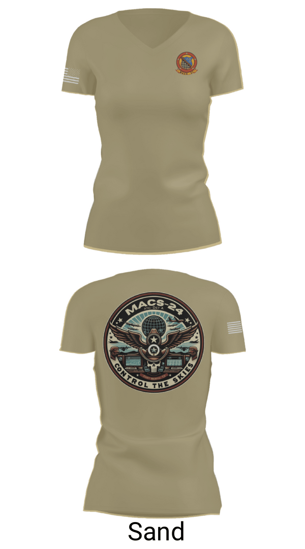 Women's Short Sleeve Vneck Shirt, MACS 24 ATC Detachment A, Marines, Teamtime, Team time, sublimation, custom sports apparel, team uniforms, spirit wear, spiritwear, sports uniforms, custom shirts, team store, custom team store, fundraiser sports, apparel fundraiser