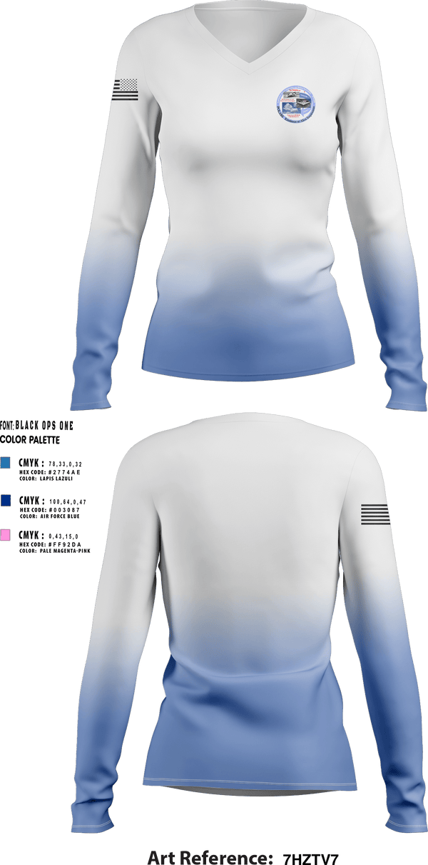 Womens Long Sleeve Vneck Shirt, POLARS, Air Force, Teamtime, Team time, sublimation, custom sports apparel, team uniforms, spirit wear, spiritwear, sports uniforms, custom shirts, team store, custom team store, fundraiser sports, apparel fundraiser