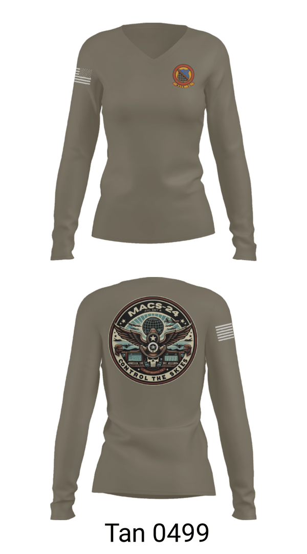 Women's Long Sleeve Vneck Shirt, MACS 24 ATC Detachment A, Marines, Teamtime, Team time, sublimation, custom sports apparel, team uniforms, spirit wear, spiritwear, sports uniforms, custom shirts, team store, custom team store, fundraiser sports, apparel fundraiser