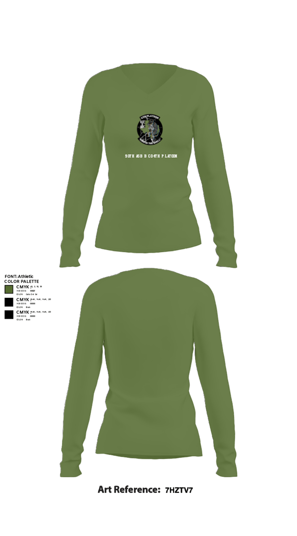Women's Long Sleeve Vneck Shirt, 90th ASB B co 4Th Platoon, Army, Teamtime, Team time, sublimation, custom sports apparel, team uniforms, spirit wear, spiritwear, sports uniforms, custom shirts, team store, custom team store, fundraiser sports, apparel fundraiser