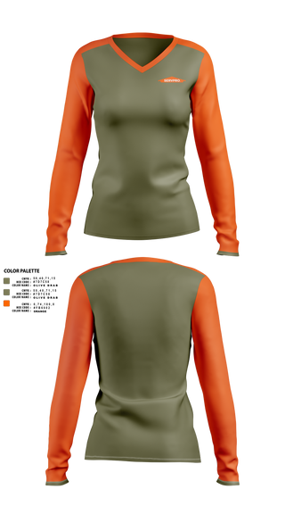 Womens Long Sleeve Vneck Shirt, Servpro, , Teamtime, Team time, sublimation, custom sports apparel, team uniforms, spirit wear, spiritwear, sports uniforms, custom shirts, team store, custom team store, fundraiser sports, apparel fundraiser