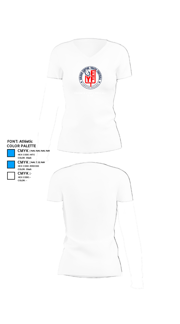 Women's Short Sleeve Vneck Shirt, Gold Empire Youth Football & Cheer, Football, Teamtime, Team time, sublimation, custom sports apparel, team uniforms, spirit wear, spiritwear, sports uniforms, custom shirts, team store, custom team store, fundraiser sports, apparel fundraiser