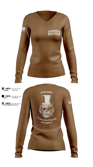 Womens Long Sleeve Vneck Shirt, APSU RANGER CHALLENGE, Army, Teamtime, Team time, sublimation, custom sports apparel, team uniforms, spirit wear, spiritwear, sports uniforms, custom shirts, team store, custom team store, fundraiser sports, apparel fundraiser