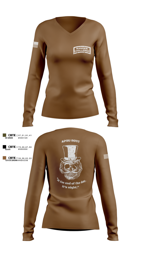 Womens Long Sleeve Vneck Shirt, APSU RANGER CHALLENGE, Army, Teamtime, Team time, sublimation, custom sports apparel, team uniforms, spirit wear, spiritwear, sports uniforms, custom shirts, team store, custom team store, fundraiser sports, apparel fundraiser