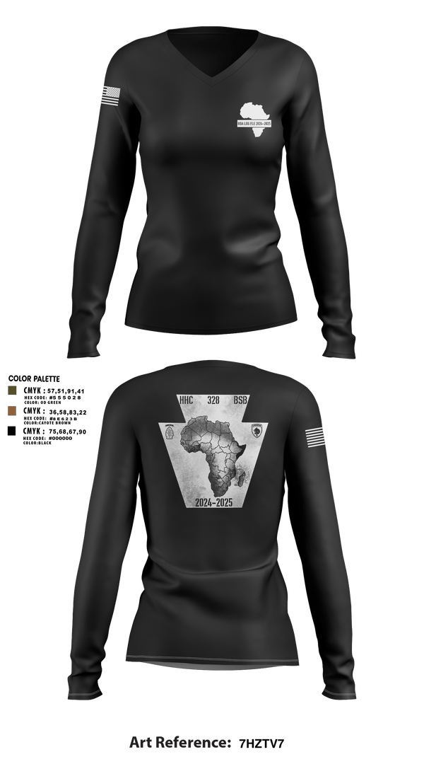 Womens Long Sleeve Vneck Shirt, HHC 328th BSB, National Guard, Teamtime, Team time, sublimation, custom sports apparel, team uniforms, spirit wear, spiritwear, sports uniforms, custom shirts, team store, custom team store, fundraiser sports, apparel fundraiser