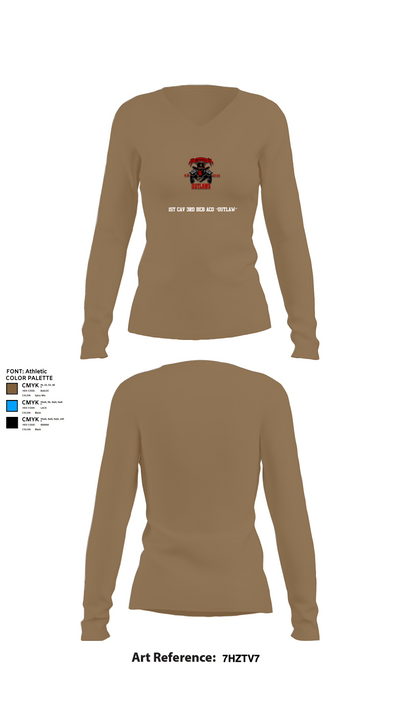1st Cav 3rd BEB ACO “Outlaw” 26050873 Women's Long Sleeve V-neck Shirt - 2